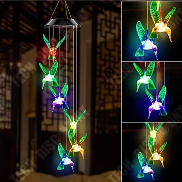 TD® Solar Wind Chime Hummingbirds LED-ljusfärgskiftande solfågellampa för trädgårdsuteplats Mobil veranda