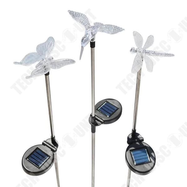 Set med 3 Solar Lampa Utomhus Trädgård Dekorativ Planteringsmaskin Hög Balkong Belysning Flerfärgad LED Fjäril Fågel Dragonfly