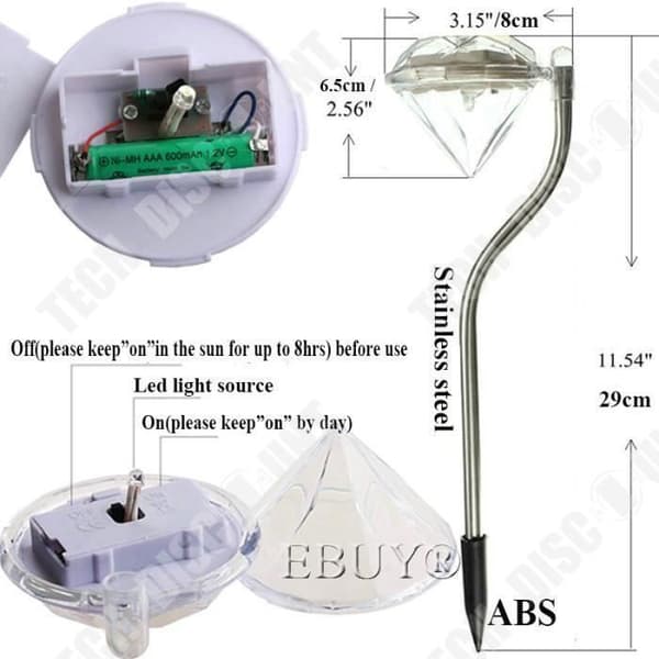 TD® Set med 4 st LED Solar Garden Lights - Diamantformade vitljuslampor - Utomhusdekoration - Beacons