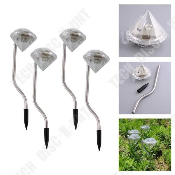 TD® Set med 4 st LED Solar Garden Lights - Diamantformade vitljuslampor - Utomhusdekoration - Beacons