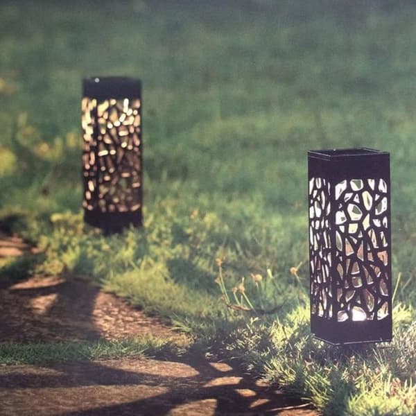 4st LED Solenergilampa Utomhusdekoration Trädgård Gräsmatta Hål Bollard Belysning Vitt ljus 6x6x28,5cm IP44 Vattentät