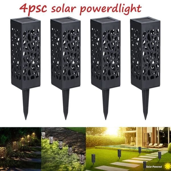 4st LED Solenergilampa Utomhusdekoration Trädgård Gräsmatta Hål Bollard Belysning Vitt ljus 6x6x28,5cm IP44 Vattentät