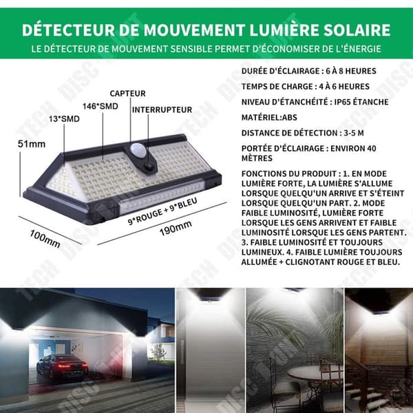 TD utomhussollampa IP65 vattentät version Hållbar säkerhetslampa med rörelsesensor Solarbelysning för trädgård