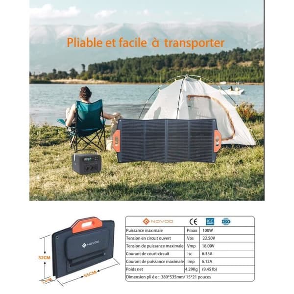 NOVOO 100W bärbar solpanel solbatteriladdare hopfällbar