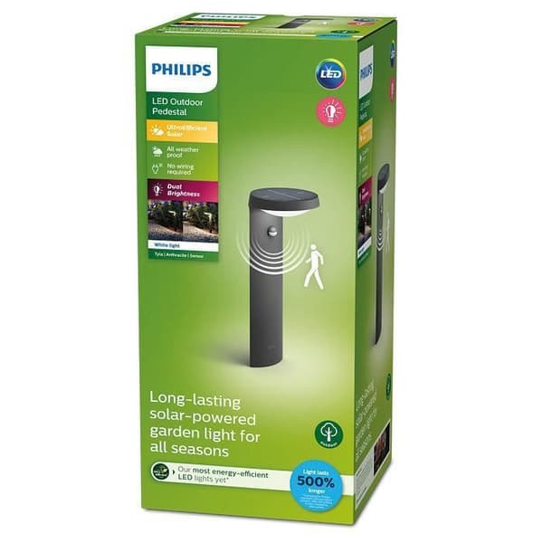 LED-solar exteriör pollare - Philips - TYLA - 1,2W - 4000K - Detektor - IP44 - Antracit