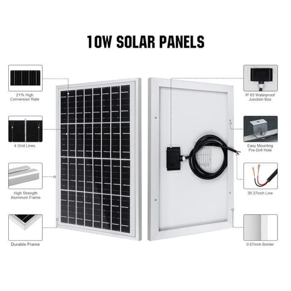 ECO-WORTHY 10 watts 12 Volts Polykristallint Pannell Solärt