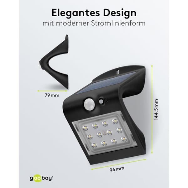GOOBAY - LED Solar Vägglampa med rörelsesensor - PVC-glas - 1,5W - Svart