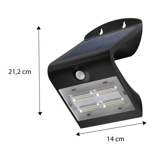 LED Solar Vägglampa med rörelsesensor - GOOBAY - Svart - 3,2 Watt - PVC-glas