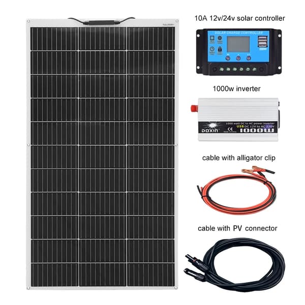 Fotovoltaisk solpanel kit, 100W-400W effektudgang, 12V/24V controller, fleksibelt design,12V til 220V 100W