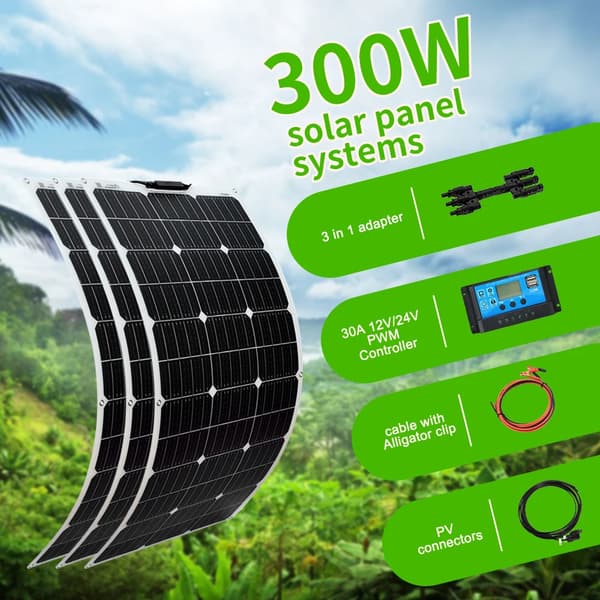 Aurinkopaneelisarja, 100W-400W Teho, 12V/24V Ohjain, Joustava Muotoilu,300w aurinkopaneeli