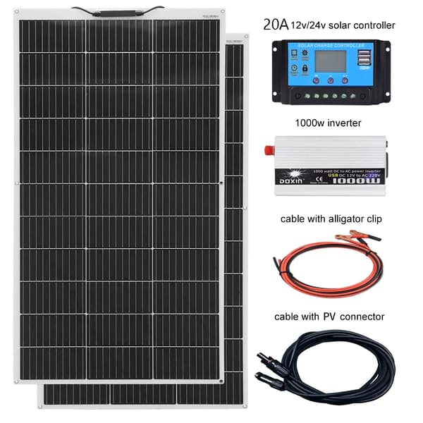 Fotovoltaisk solpanel kit, 100W-400W effektudgang, 12V/24V controller, fleksibelt design,12V til 220V 200W
