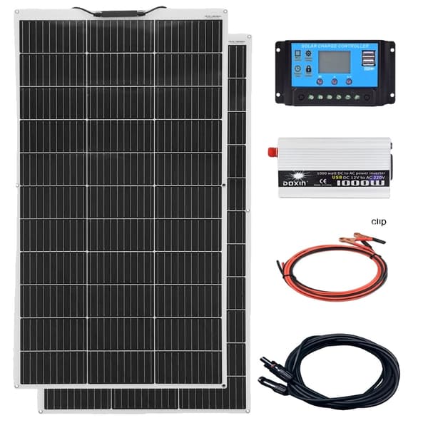 Aurinkopaneelisarja, 100W-400W Teho, 12V/24V Ohjain, Joustava Muotoilu,12V - 220V 200W