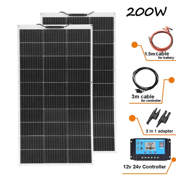 Fotovoltaisk solpanel kit, 100W-400W effektudgang, 12V/24V controller, fleksibelt design,200W solarkit