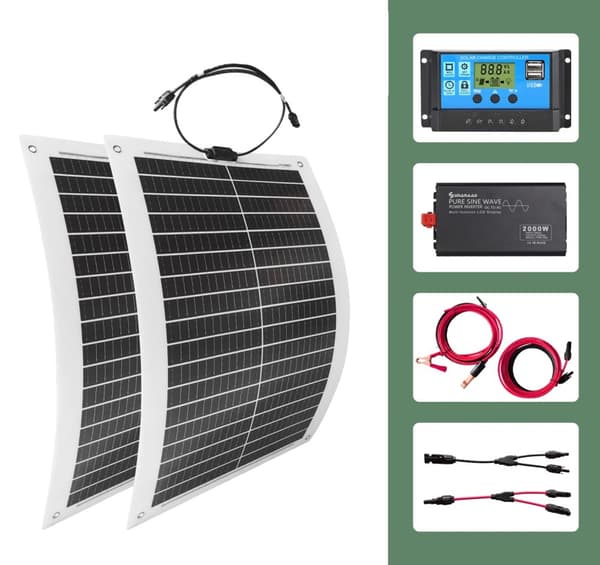 2000W Solcellesystem Kit, Høj Effektivitet Soloplader, Holdbart Vandtæt Design,2 stk. med inverter