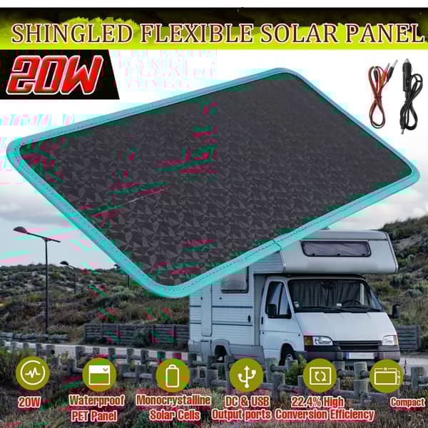 20W 17,6V Shingle Solpanel Flexibel Bärbar Superior Monokristallin Solenergicellsbatteriladdare