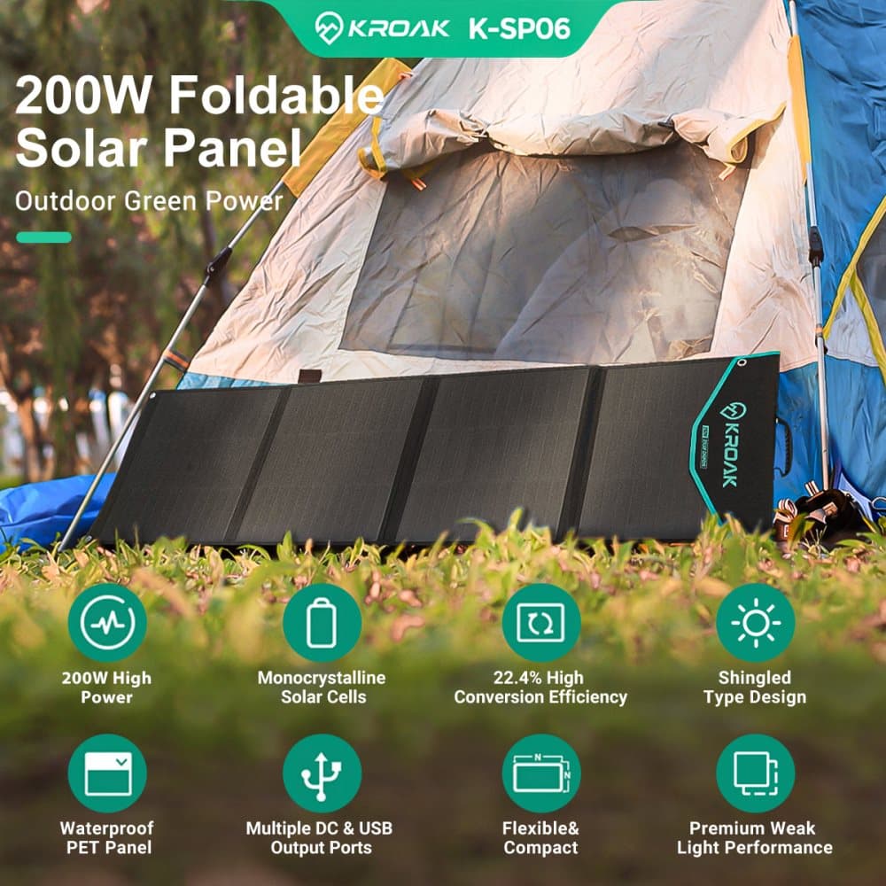KROAK SP-06 200W 19,8V hopfällbar solpanel Monokristallin solcellsladdare