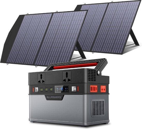 Solpaneluppsättning - Fällbar - Portabel - Inklusive 164000mAh Batteri - 100W - 18V - Vattentät - Solcellspanel