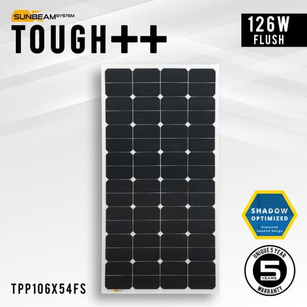 Flexibel solcell Sunbeam Tough++ 126W Flush, 126 W, monokristallin, 12 V, 1060 x 540 mm