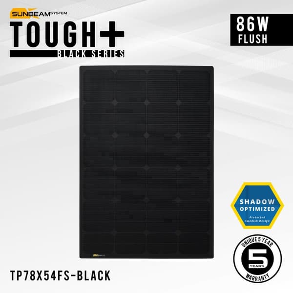 Flexibel solcell Sunbeam Tough+ Black 86W Flush, 85.7 W, monokristallin, 12 V, 778 x 540 mm