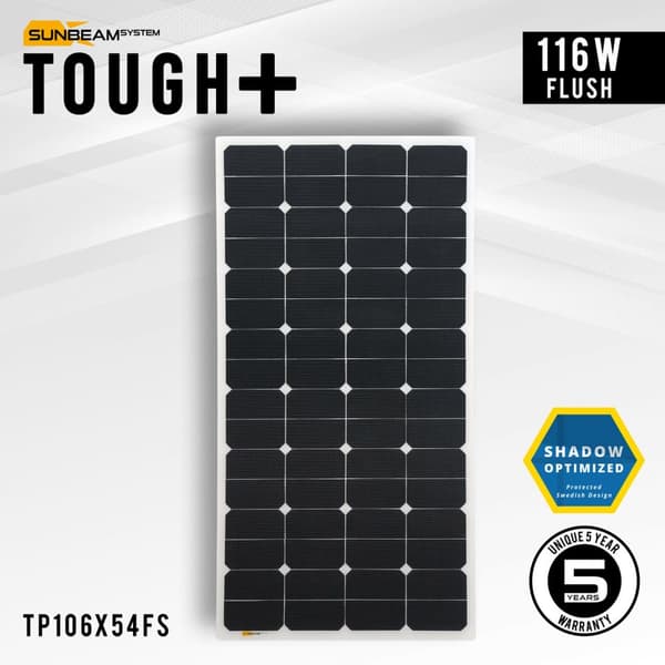 Flexibel solcell Sunbeam Tough+ 116W Flush, 116.1 W, monokristallin, 12 V, 1060 x 540 mm