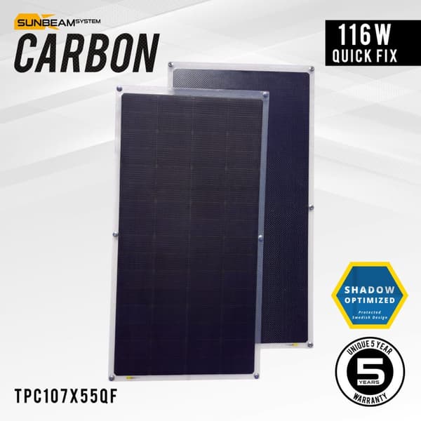 Flexibel solcell Sunbeam Tough+ Carbon 116W, 116.1 W, monokristallin, 12 V, 1078 x 554 mm