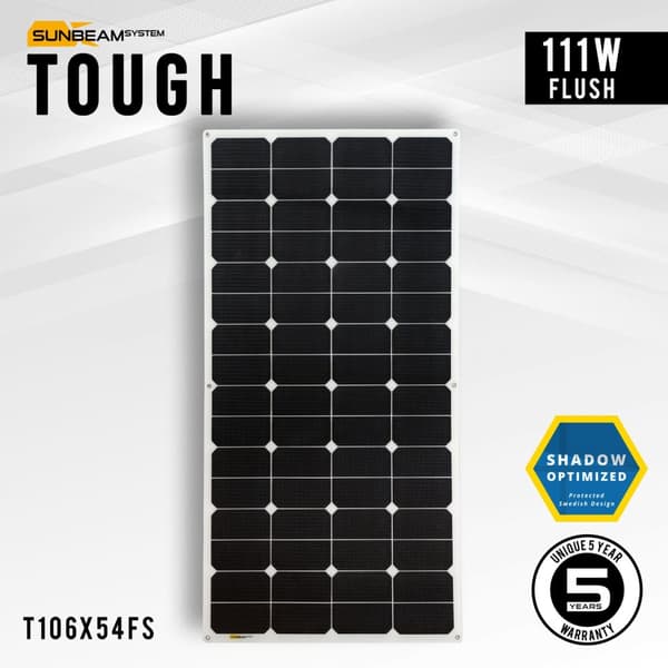 Flexibel solcell Sunbeam Tough 111W Flush, 110.8 W, monokristallin, 12 V, 1060 x 540 mm