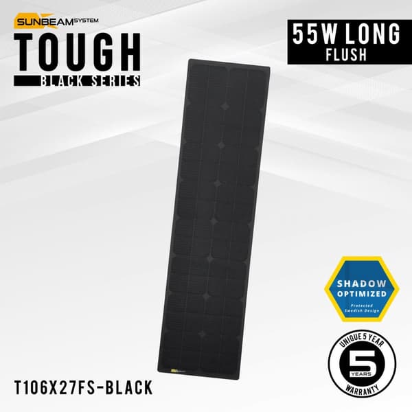 Flexibel solcell Sunbeam Tough Black 55W Long Flush, 55.4 W, monokristallin, 12 V, 1060 x 277 mm