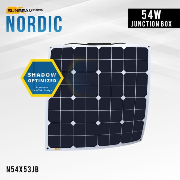 Flexibel solcell Sunbeam Nordic 52W Junction Box, 54 W, monokristallin, 12 V, 545 x 535 mm