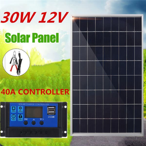 30W 12V Solpanel Solpanel Solcelle + 40A Solar Charge Controller Kit Campingbåd