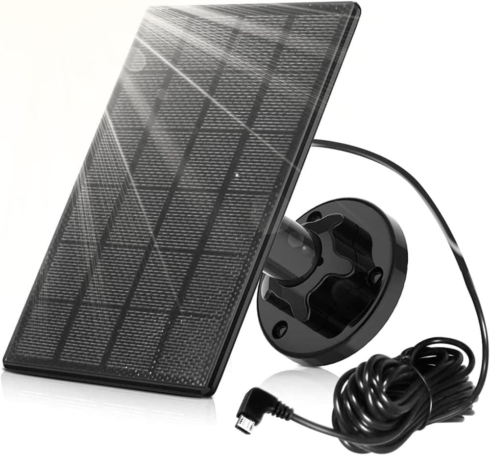 Solpanel 3,3W med 5 meter micro-USB-anslutningskabel, 360° justerbart fäste - Strömförsörjning för kamera - Solcellsladdning för videodörrklocka