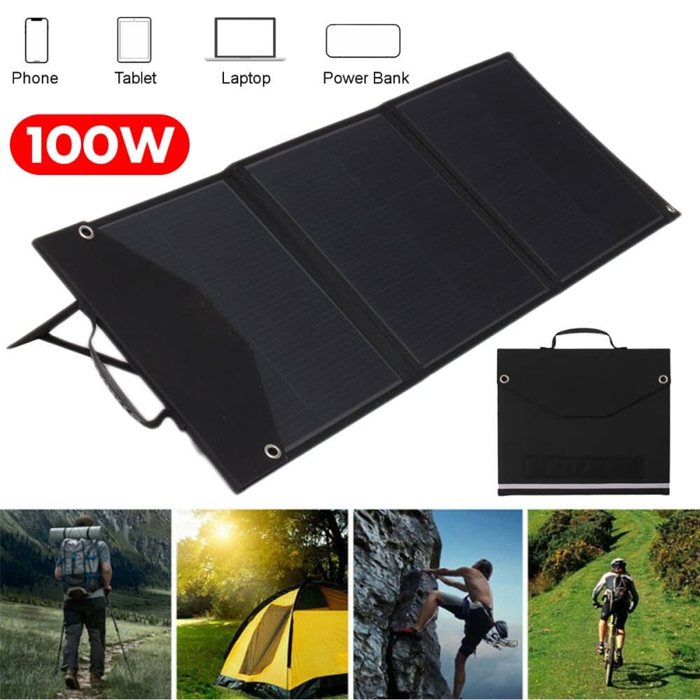 Vikbar solpanel 100 watt solcellsladdare för camping, solpanel för bärbar kraftstation med 23,6V utgång