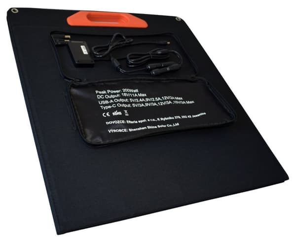 GOOWEI ENERGY Solární panel skládací SN-ME-SC200W 200W pro nabíjení NTB DC konektorem, USB A a C porty