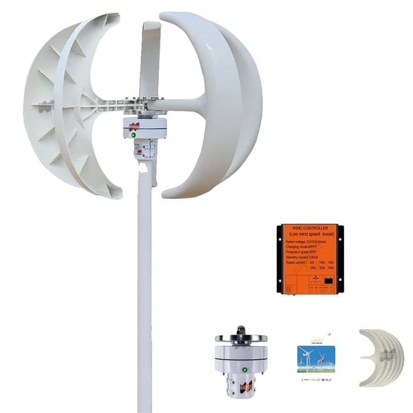 Tuuliturbiinigeneraattori, 400W tehon ulostulo, pystyakselinen suunnittelu, 12V, Valkoinen
