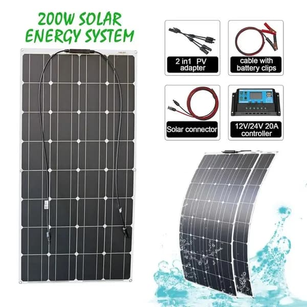 Joustava aurinkopaneeli, 100w ja 200w vaihtoehdot, sisältää aurinkosäätimen kaapelin., 2kpl 100W