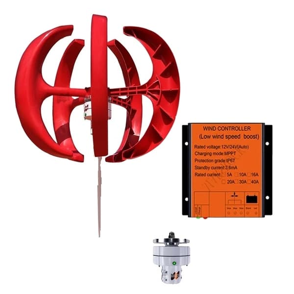 Vindturbingenerator, Hög Effektivitet, Vind MPPT Kontrollenhet, AC 24V, 5 blad, röd