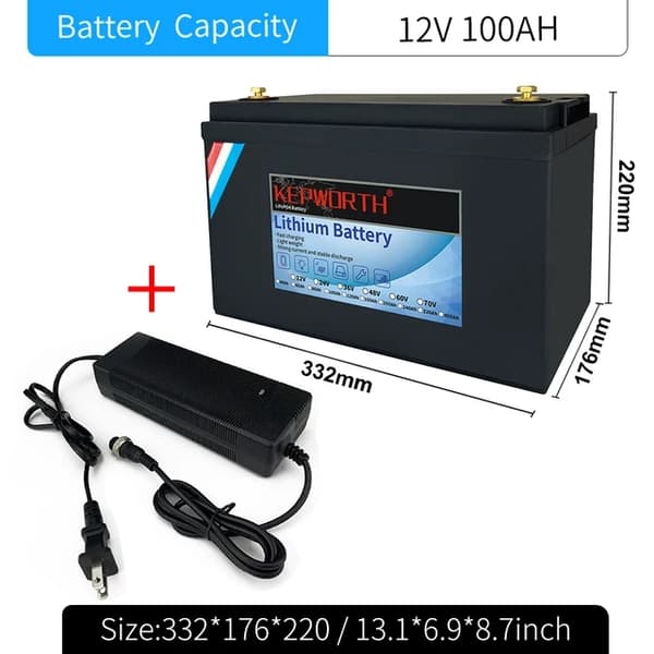 Lithium-jernfosfatbatteri, 12V 24V, BMS-integration, høj kapacitet, 12V 100Ah 332mm