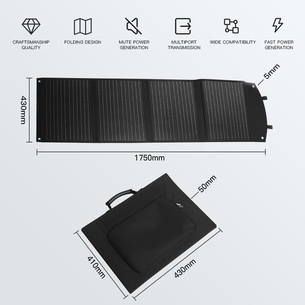 Taitettava aurinkopaneelilaturi, 150W tehon ulostulo, USB- ja PD Type-c -yhteensopivuus, 18V, 150W