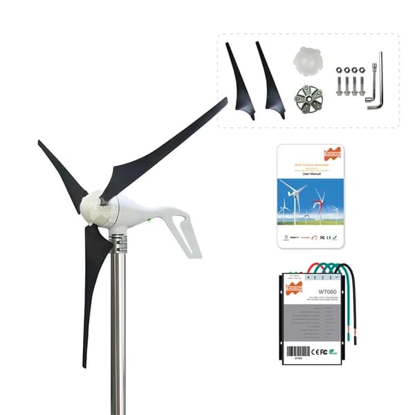 Vindmølle generator, 400W effektudgang, LED-indikatorcontroller, 12V, 3 blade, sort med controller