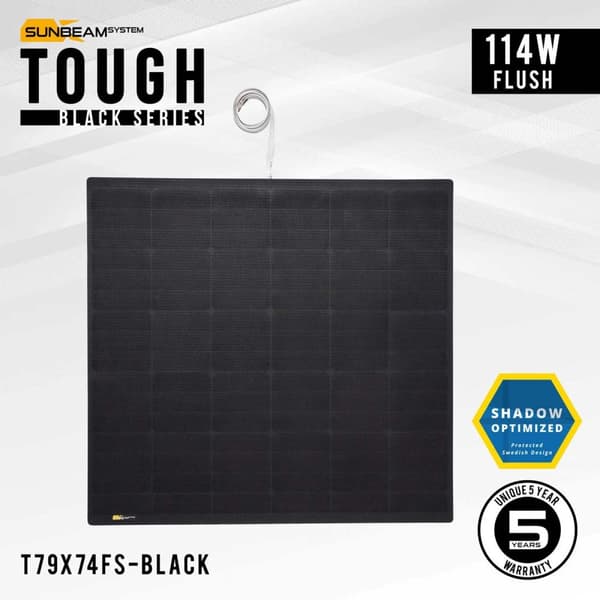 Flexibel solcell Sunbeam Tough Black 114W Flush, 114.3 W, monokristallin, 12 V, 785 x 740 mm