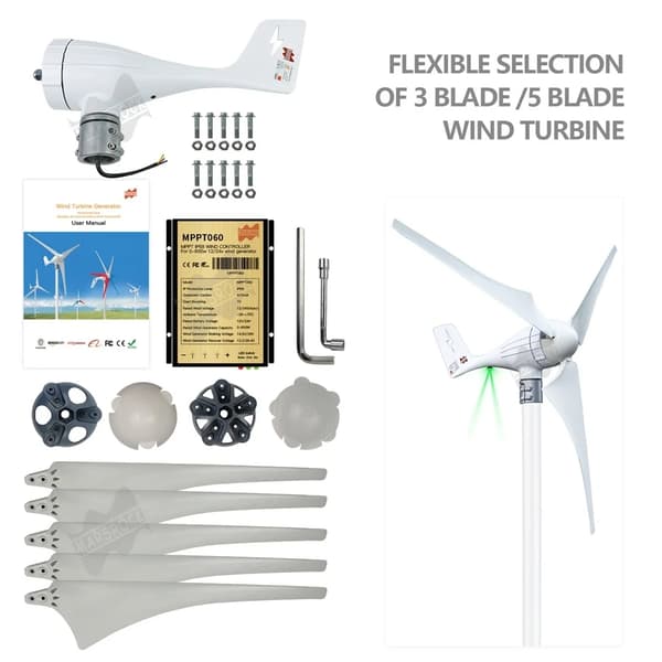 Vindmølle generator, 600W effektudgang, MPPT-controller, 24V, 6 Delta Wing