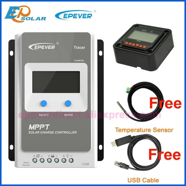 Solcelleoplader, MPPT-teknologi, kompatibilitet med fjernmåler, Med MT50 kabler, Tracer2210AN(20A)