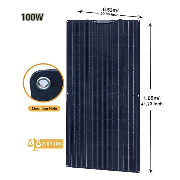 Fleksibelt solpanel, Høj effektivitet på 24%, Letvægts og bærbar,18V 120W