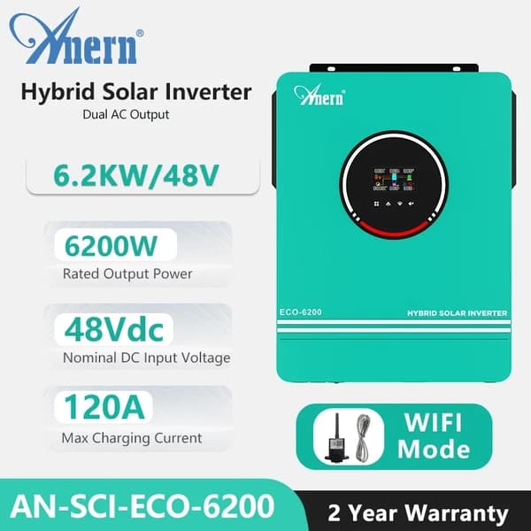 Hybridiaurinkoinvertteri, 4200W/6200W lähtöteho, kaksi AC:tä, WIFI-yhteensopiva,4,2KW WIFI:lla 24V, 220-240V