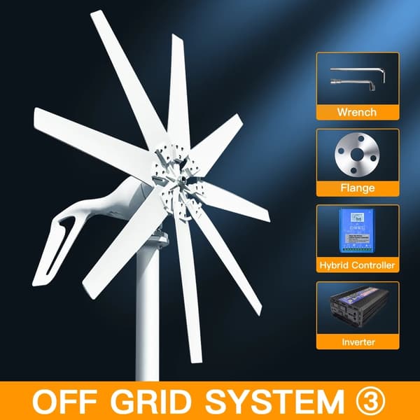 1000W Vindmøllegenerator, Holdbare Glasfiberblade, 12V/24V/48V Spændingsmuligheder,Off-grid system: Off-grid system, 12V