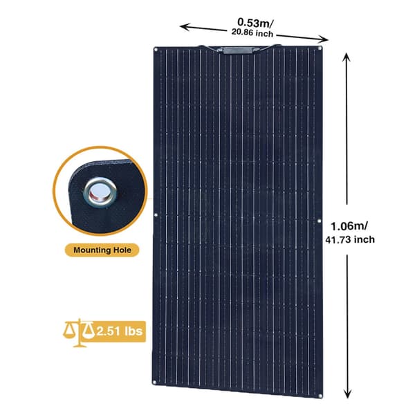 Fleksibel Solpanel 100W, Monokrystallinske Celler, Letvægts Konstruktion,100W 19,8V