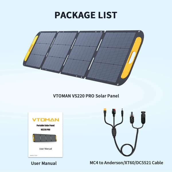 Bærbar solpanel, 220W effektudgang, 48V arbejdsvoltage,VS220 PRO