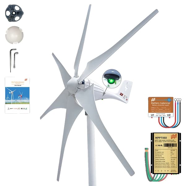 Vindgenerator, 600W effektudgang, 3 eller 5 blade,6Blades, AC 12V, 600W