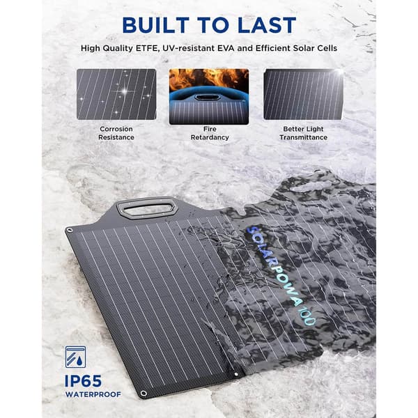 Foldbart Solpanel, 100W Effektudgang, 23,5% Energiomdannelsesrate,BigBlue SolarPowa 100