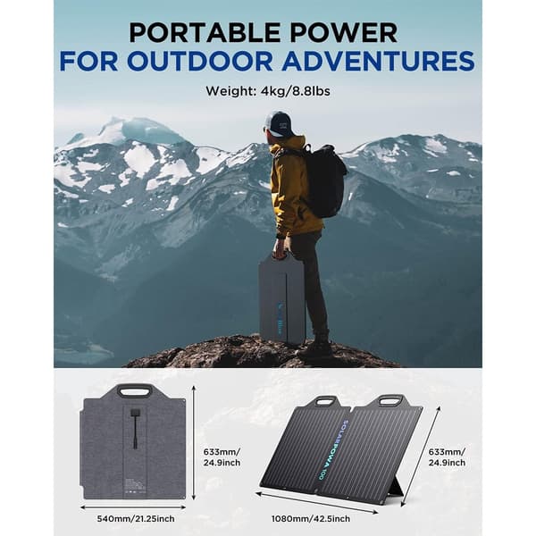 Foldbart Solpanel, 100W Effektudgang, 23,5% Energiomdannelsesrate,BigBlue SolarPowa 100