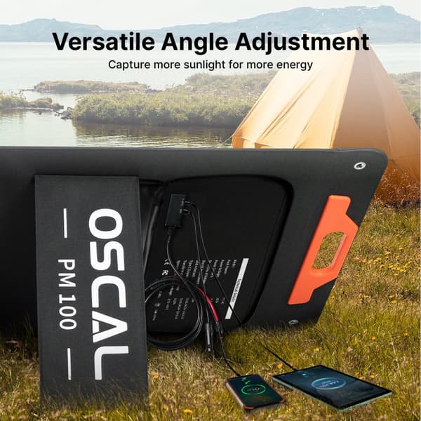 Oscal 100W Foldable Solpanel, 23% Konverteringseffektivitet, IP65 Vandafvisende,100W, sort